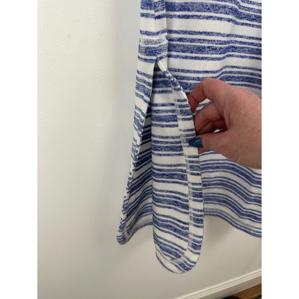 Talbots Blue White Striped Midi Dress Tie Back Keyhole Coastal Nautical Medium - Picture 4 of 7